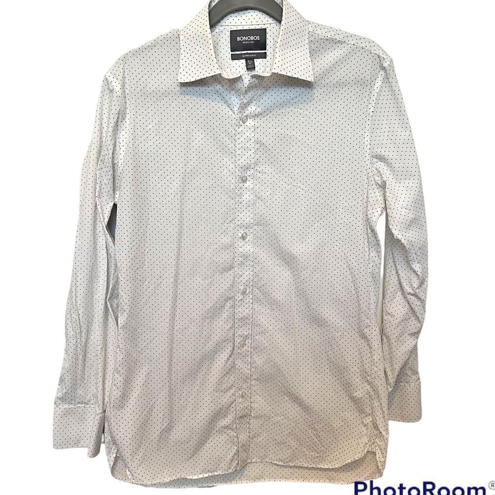 Bonobos Men’s White & Navy Polka Dot Long Sleeve Button Down Shirt size 15 1/2